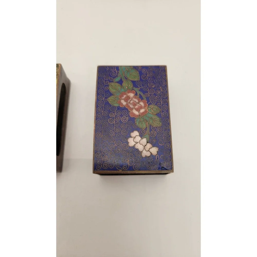 Lot of 3 vintage Chinese cloisonné enamel brass matchbox holders Dragon Flowers